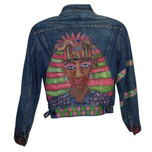 Vintage Upcycled Lee Denim Trucker Jacket Hand Painted Pharo Snake retro Mens 40